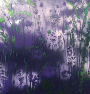 'There Midnight's All A Glimmer'. Inspired by 'Lake Isle of Innisfree' by W.B. Yeats. Acrylic on Aluminium. 60x60cm