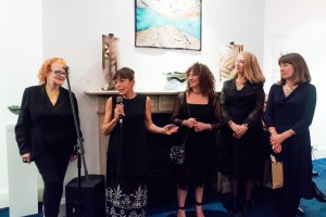 Dr. Noelle Campbell Sharp with artists Nicola Henley, Kathryna Cuschieri, Vivienne Bogan and Jane Seymour